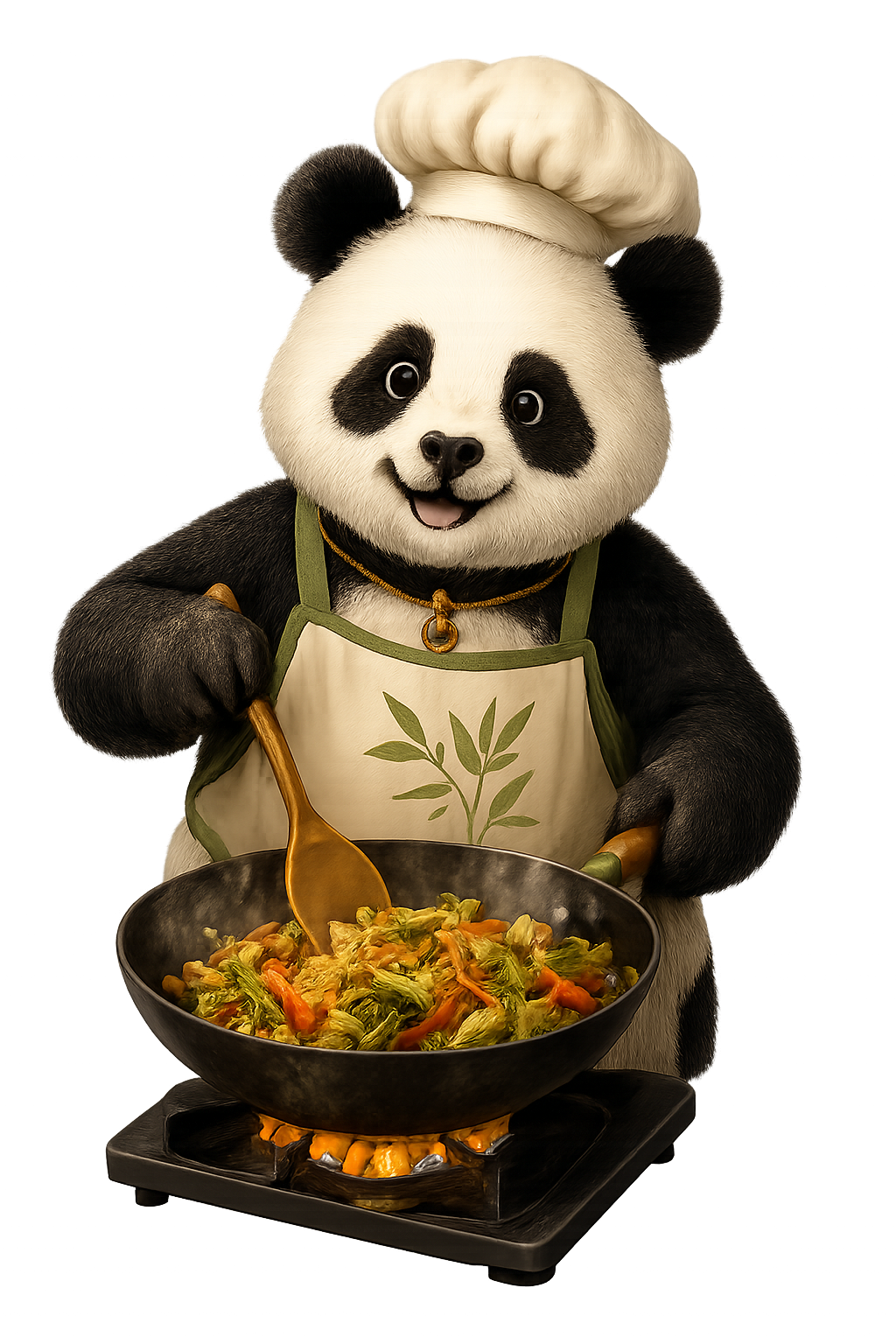 Panda chef gătind în wok