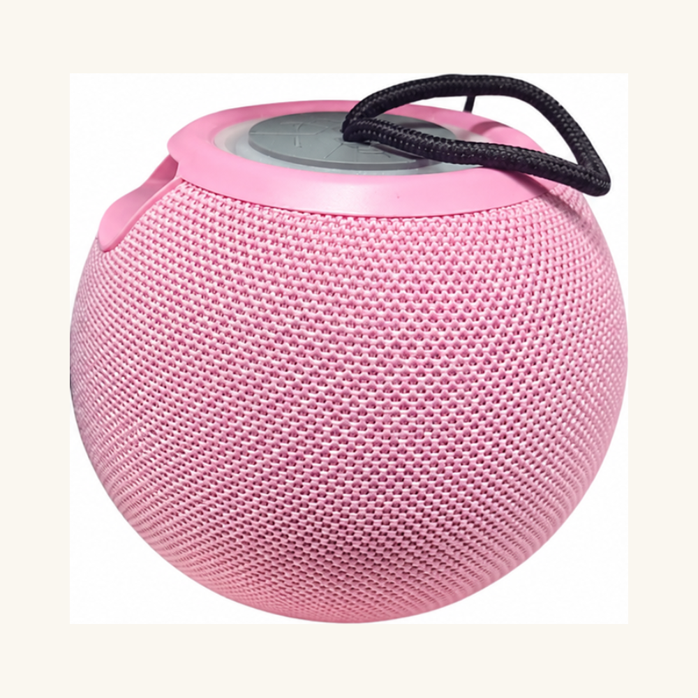 boxa portabila fara fir bluetooth design lifestyle 003 v3 Boxă Portabilă Fără Fir Bluetooth (Design Sferic Roz cu Textură Textilă)
