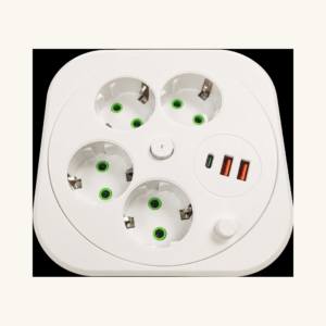 Prelungitor Multifuncțional pentru Birou (4 Prize Schuko + 3 Porturi USB Încărcare Rapidă)