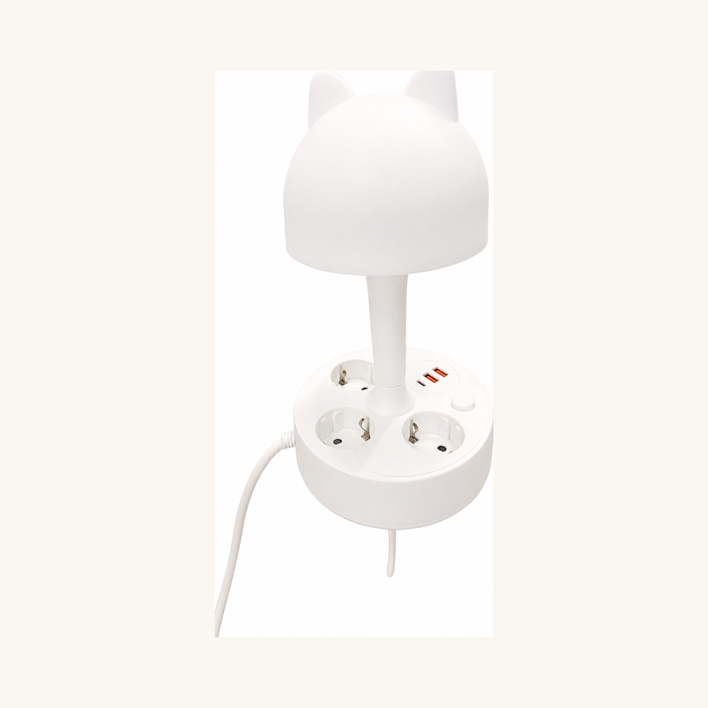 prelungitor multifunctional pentru birou lifestyle 017 v3 Prelungitor Multifuncțional pentru Birou cu Lampă de Veghe și Urechi de Pisică (3 Prize Schuko + 3 Porturi USB Încărcare Rapidă)