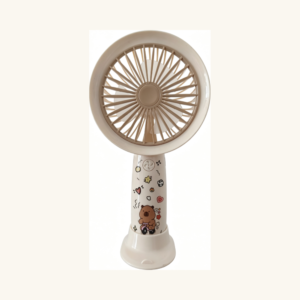 Mini ventilator portabil de mână cu desene anime și ursuleț (Alb Crem)