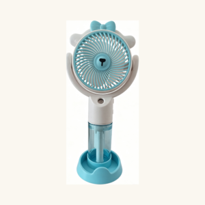 Mini ventilator portabil de mână cu pulverizator de apă și fundiță (Albastru și Alb)