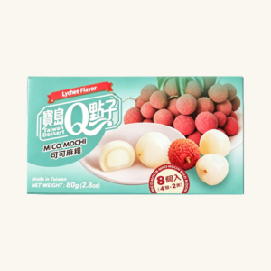 Prăjituri din orez Taiwan Dessert Mico Mochi cu gust de lici și interior de cacao / ciocolată albă