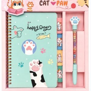 Set de papetărie cu caiet - Cat Paw, verde mentă