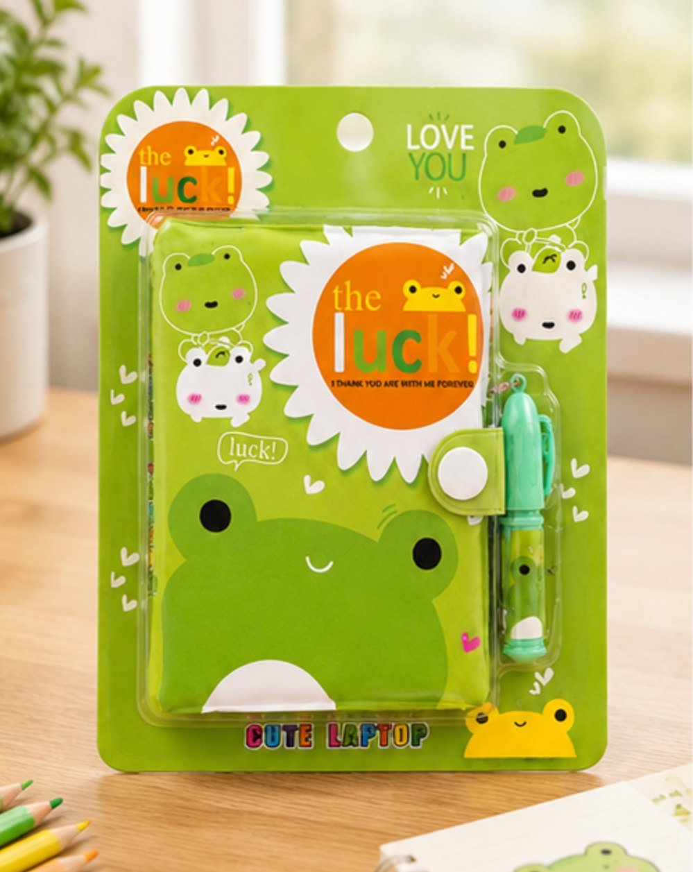 Set caiet cu broscuță și pix - Verde - imagine 2