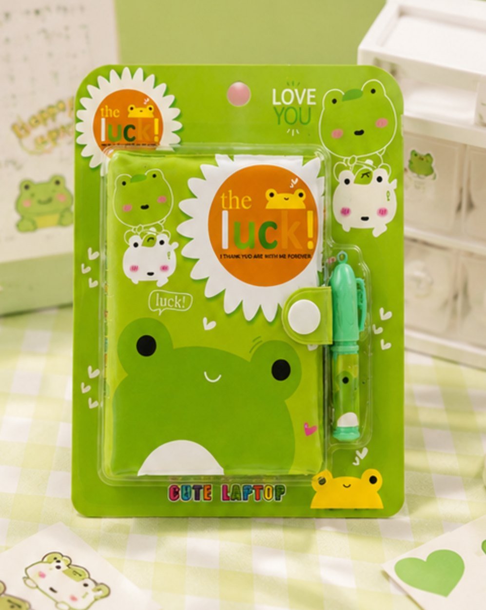 Set caiet cu broscuță și pix - Verde - imagine 3