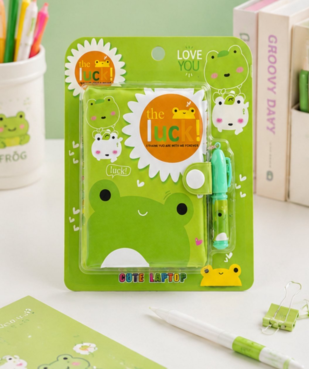 Set caiet cu broscuță și pix - Verde - imagine 4