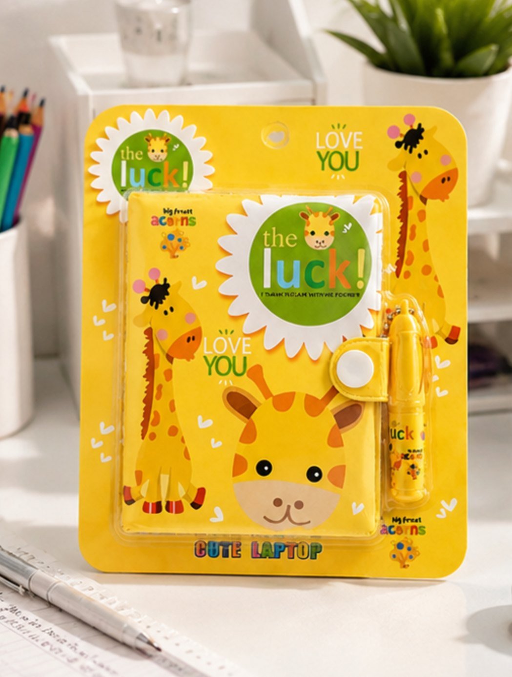 Set caiet cu girafă și pix - Galben - imagine 2