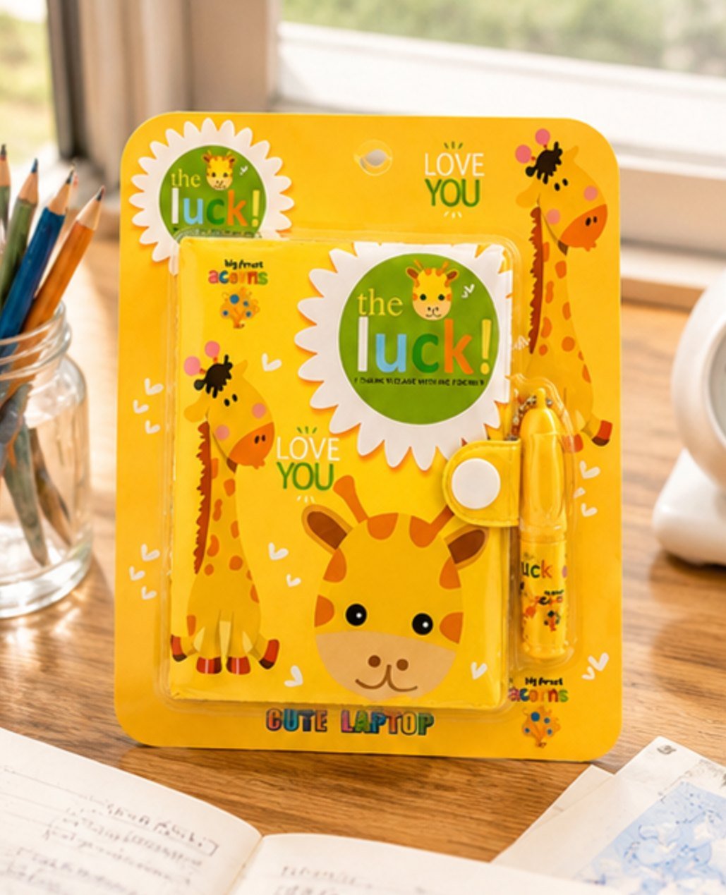 Set caiet cu girafă și pix - Galben - imagine 3