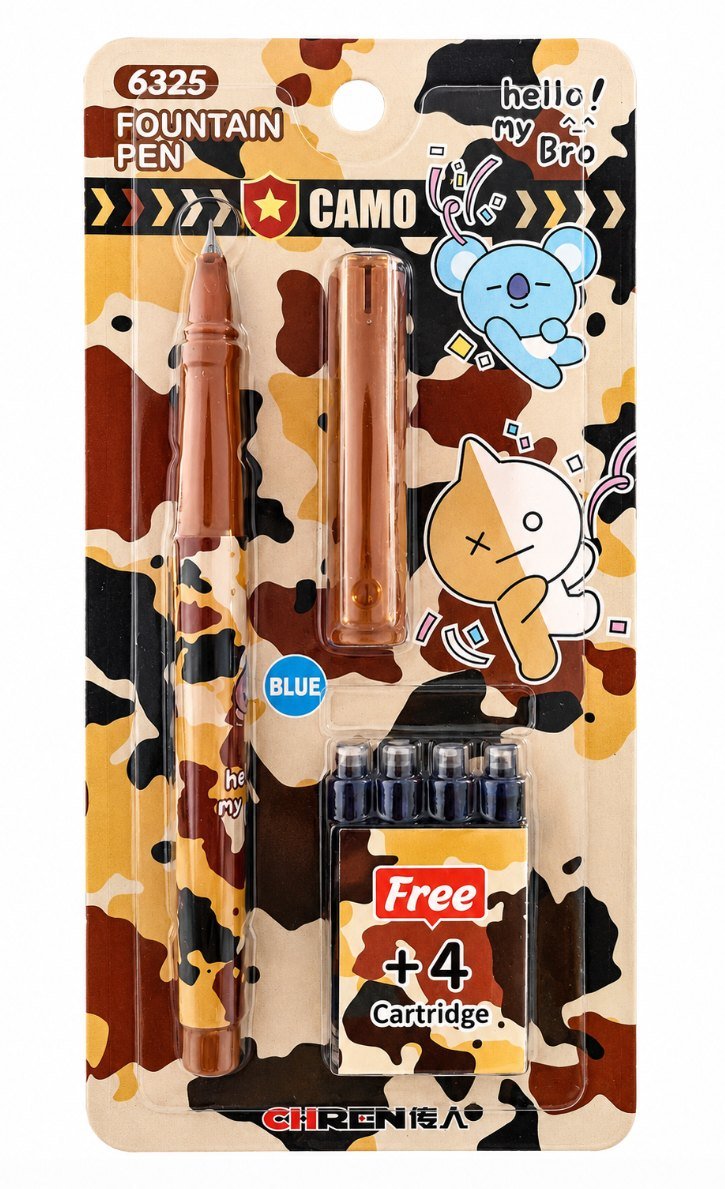 Set stilou cu model camuflaj maro - Cerneală albastră