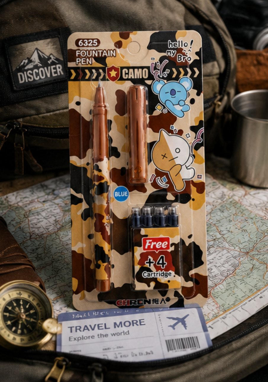 Set stilou cu model camuflaj maro - Cerneală albastră - imagine 2