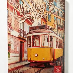 Caiet de matematică A5 - 80 file - model Oraș și tramvai în stil vintage