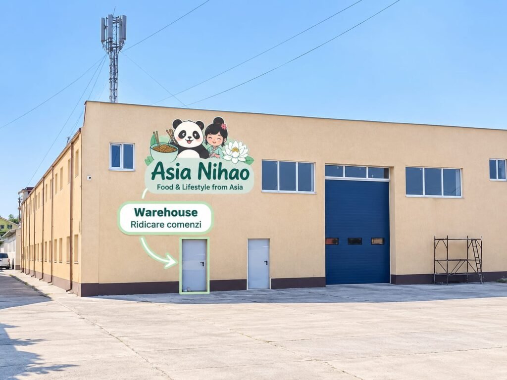 Depozitul Asia Ni Hao din str. Ghidiceni nr. 29, Bragadiru, cu intrarea pentru ridicarea comenzilor marcată