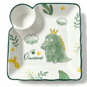 Farfurie ceramică pentru colțunași cu model dinozaur - imaginea 1