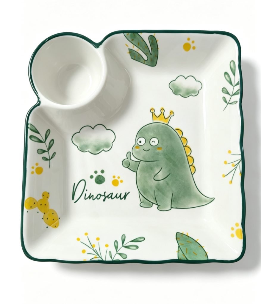 Farfurie ceramică pentru colțunași cu model dinozaur - imaginea 1