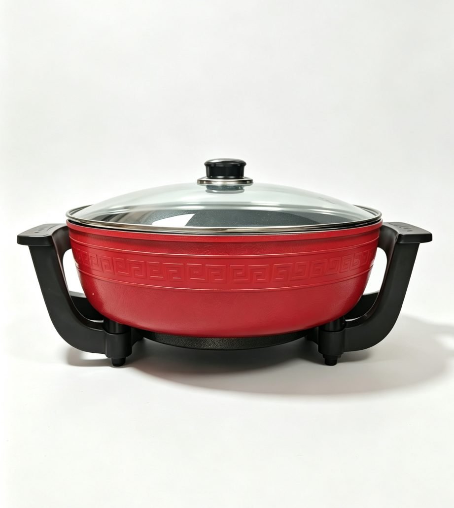 Oală electrică roșie Hot Pot cu două compartimente - imaginea 1