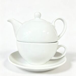 Set ceramic alb individual pentru ceai - imaginea 1