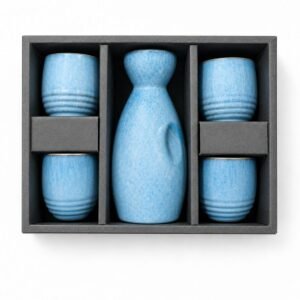 Set japonez albastru din ceramică pentru sake, 5 piese - imaginea 1